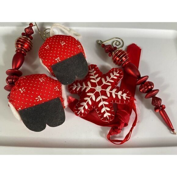 Christmas Ornament Vintage Lot Set of 5 Trees Santa Snowflake Hanging Ornaments - Picture 8 of 8